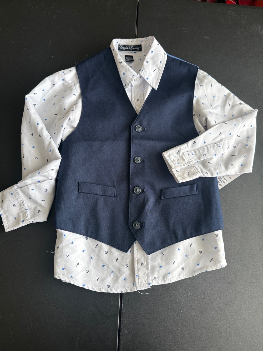 Nautica Navy Vest with English Laundry White Anchor-Print Shirt Set